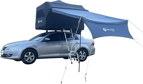 UNISTRENGH Waterproof Inflatable Car Rooftop Tent Lightweight Portable Family Outdoor Camping Tent for SUV, Jeep Cars (Black with 90° Awning)