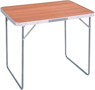 Mesa Plegable Camping y Playa 80x60x70 cm, Mesa Picnic portátil con asa Transporte, Patas Plegables Acero, Tablero MDF Aspecto Madera Nogal, marrón, antivuelco y compacta.