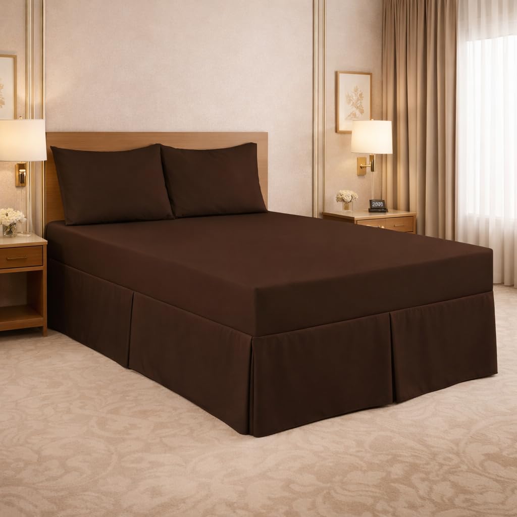 Arlinens Brown Valance Sheet King- Plain Dyed Poly Cotton Platform Base Valance Sheet Colour Chocolate