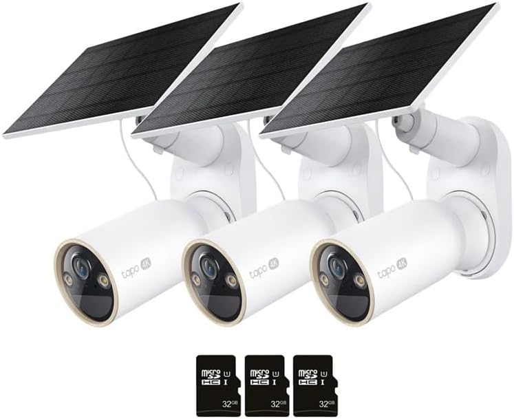 TP-Link Tapo 4K HD Solar Security Camera Kit, No Monthly Fees, 3 Pack with 32GB SD Cards