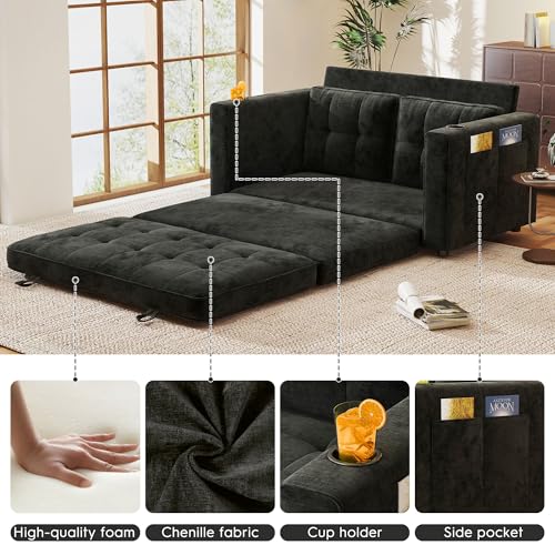 55" Convertible Folding Sofa Bed, Pull Out Couch Love Seat Sleeper…