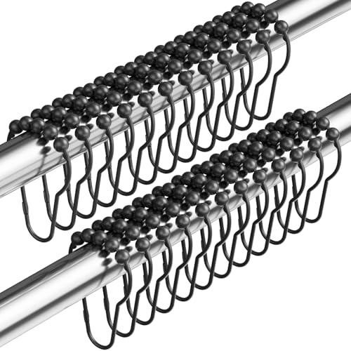Amazer Shower Curtain Hooks, Decorative Rust Proof Stainless Steel Shower Curtain Hooks for Bathroom Shower Rods Set of 24, Matte Black by Amazer - Used condition - US$15.88