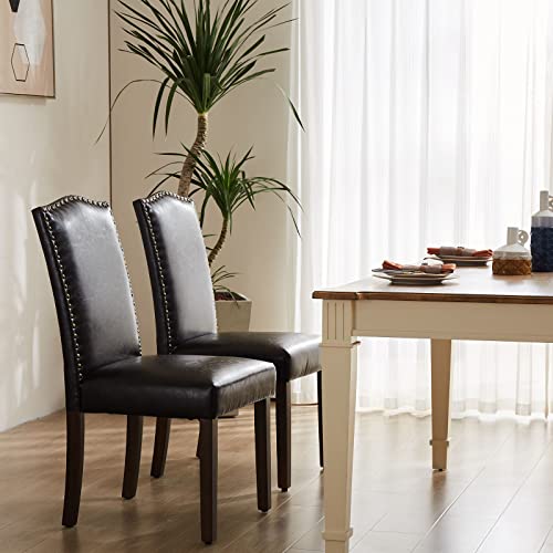 Olixis Dining Chairs Set Of 2, Living Room Chairs, Dining Room Chairs, Upholstered Fabric Dining Chairs, Parsons Chairs With Nailhead Trim And Wood Legs, Modern Armless Kitchen Side Chair, Dark Brown #TOP6