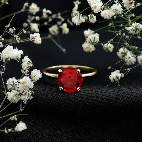 Certified Lab Grown Ruby 9 mm Round Shape Engagement Ring, AAAA Quality, Ruby Solitaire Ring - Ready to Gift2