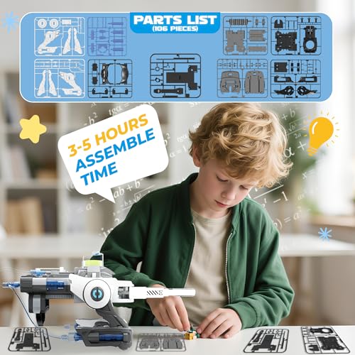 SMIESSKIDDO Hydraulic Robotic Arm - 106 Pcs Dual-Mode STEM Toy for Kids 8-12, Build & Launch Flying Disc | No Batteries, Safe Engineering Science Kit, Model Kits Gift for Boys & Girls 9 10 11 - Image 6