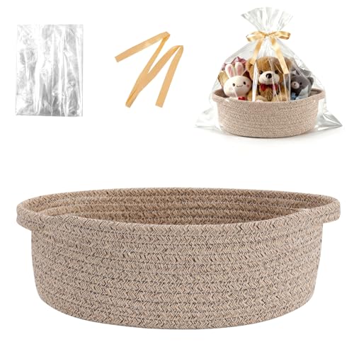 Image of Basket for Gifts Empty, Small Woven Basket with Bags and Ribbons, Baby Toy Small Baskets with Handles, Wicker Storage Bin for Baby Showers or Pet Toy, Light Brown, 1 Pack, (12 inchx 8 inchx 3.74 inch)