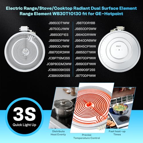 Upgraded Haliant Element fit for GE 12 Inch WB30T10130 Electric Range Stove Oven Dual Radiant Surface Element JB655SK1SS JB655SK3SS JB655YK6FS JB850DP3WW JBP72SM2SS JS760SL1SS JB850SP2SS LUXRILIX
