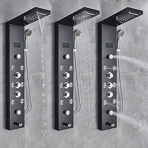 Columna de Ducha de Acero Inoxidable, Panel de Lluvia y Cascada con Masaje, Columna Mezcladora Termostática - Negro 9001, Negro 8009 miniatura 4