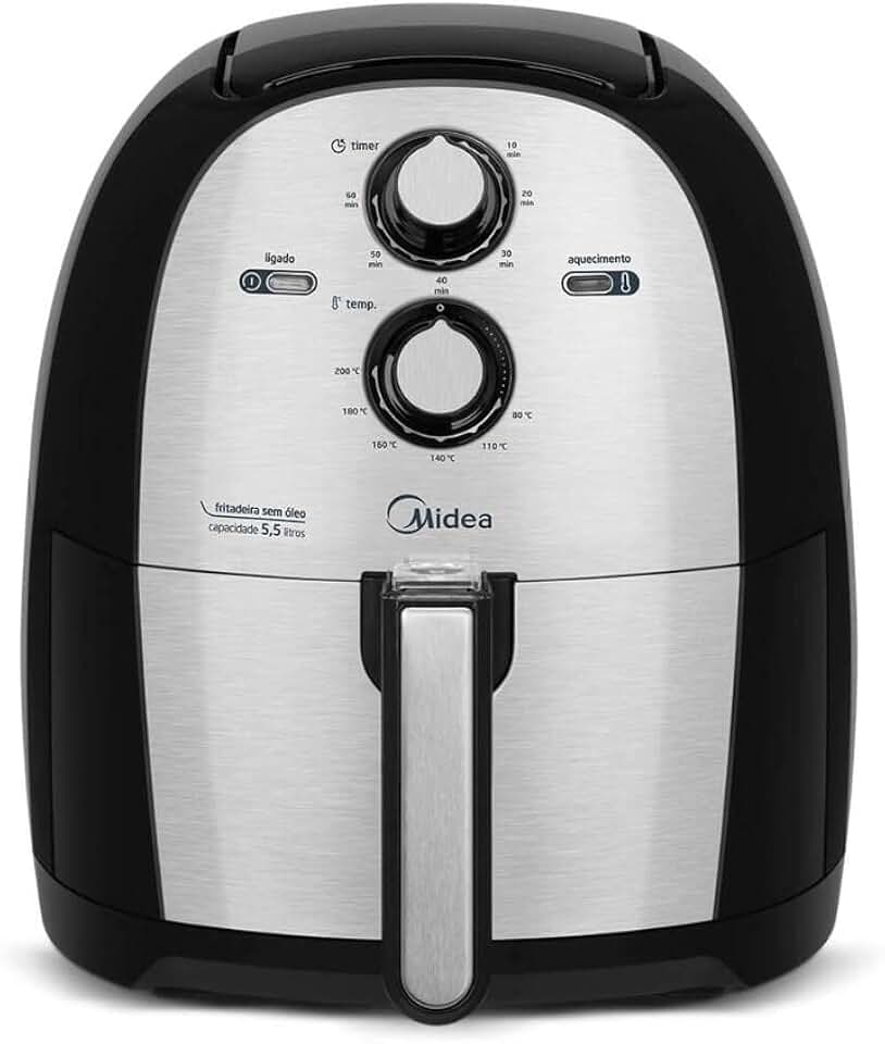 Fritadeira Air Fryer Sem Óleo Midea, 5,5 litros, 110 Volts, Family Prata/Inox