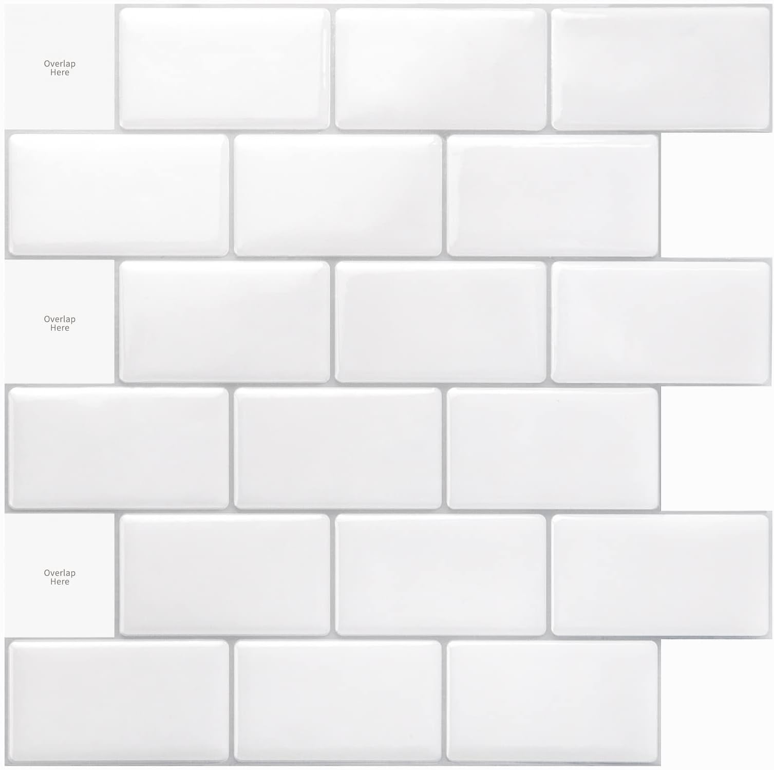 Premium 10-Sheet Peel and Stick Tile Backsplash - 12"x12" for Kitchen, Bright White