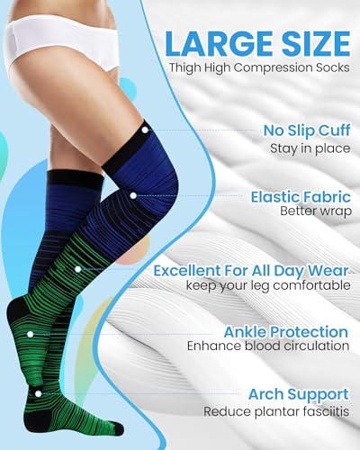 6 Pcs Large Size Thigh Compression Socks for Women Men 20-30 MMHG Circulation Wide Calf Knee Support Stocking2