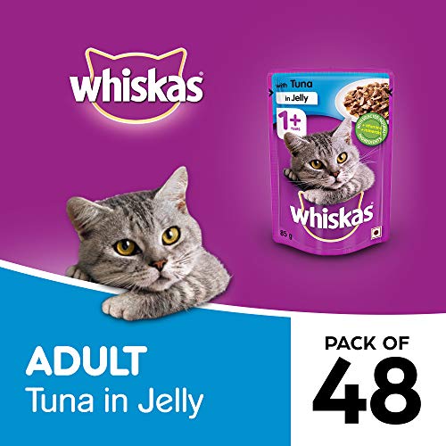 Whiskas Wet Food for Adult Cats (+1 Years), Tuna in Jelly Flavour, 48