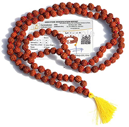 Image of Vado 5 Mukhi Rudraksha Mala 108 Panchmukhi Beads with Certificate 5mm (Brown)