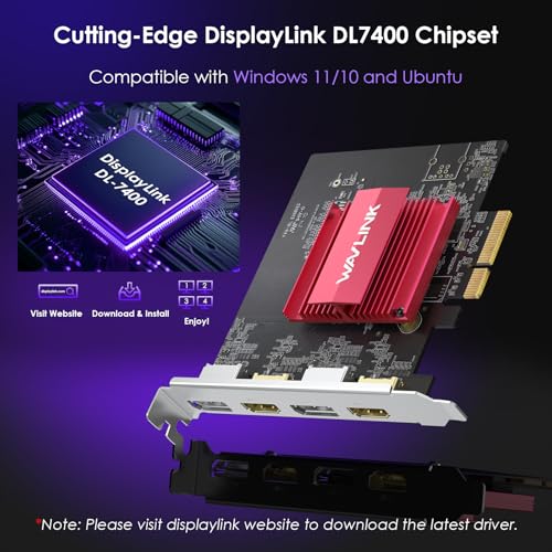 Tarjeta PCIE de 4 monitores WAVLINK DisplayLink DL7400 2DP 2HDMI para Ubuntu 4