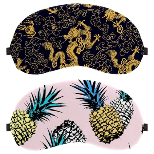 Paquete de 2 antifaz para dormir, antifaz para hombres y mujeres, piña rosa, transpirables, cero presión ocular para dormir