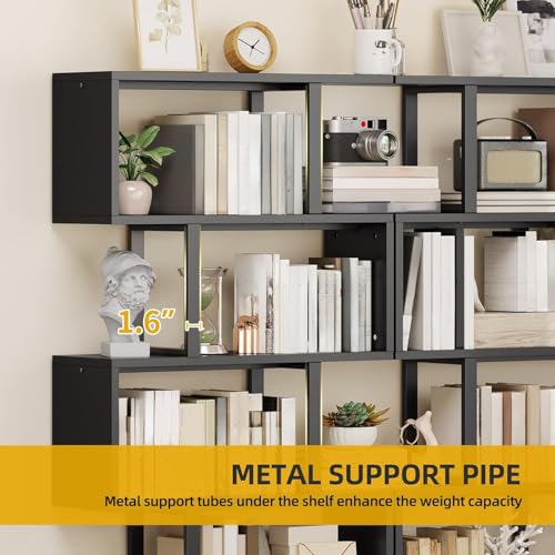 DWVO Geometric Bookshelf, 5-Tier Bookshelf S-Shaped Bookshelves, Industrial Geometric Bookcase Freestanding Multifunctional Storage Shelving for Living Room Home Office, Black