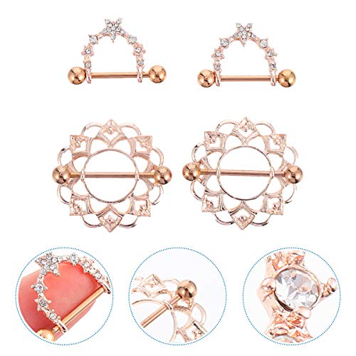 2 pares de mamilos de aço inoxidável anel piercing mamilos parafuso feminino joias