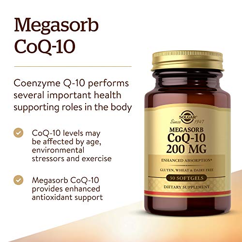 Solgar Megasorb Coq-10 200 Mg, 30 Softgels - Supports Heart & Brain Function - Coenzyme Q10 Supplement - Enhanced Absorption - Gluten Free, Dairy Free - 30 Servings #TOP2