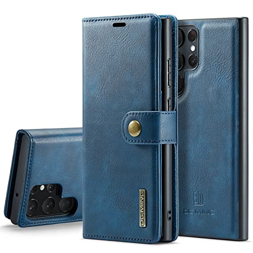 Étui portefeuille 2 en 1 amovible pour Samsung Galaxy S23 Ultra, coque antichoc en cuir bleu