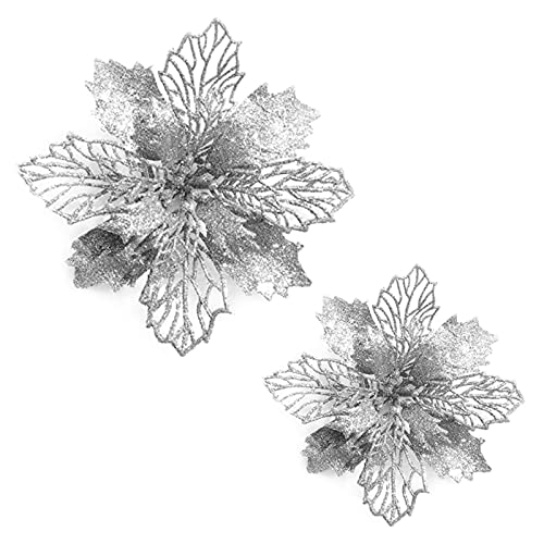 JSRHEEM Lot de 14 décorations de sapin de Noël à paillettes décoratives de Noël en plastique pour bricolage bricolage Noël Décoration d'hiver (argent) Cover