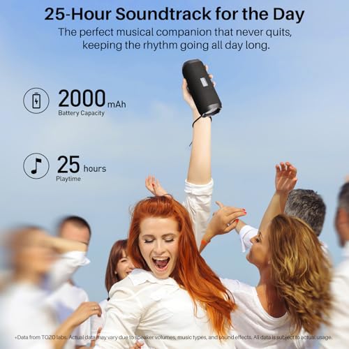 PA2 Bluetooth Speaker with Dual Drivers & Dual Bass Diaphragms, Deep Bass Loud Stereo Sound, IPX8 Waterproof, 25H Playtime, Custom EQ App Portable Wireless Speaker for Home Outdoors Travel Black - Image 4