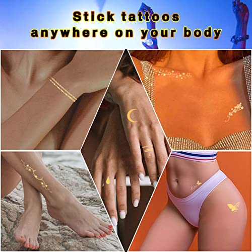 Uranian Temporary Face Tattoo Stickers Gold Freckles Stickers For Women Girls Kids Butterfly Transfer Metallic Tattoos Mixed Styles Waterproof Fake Tattoos For Face Makeup Carnival Festival Halloween (Set 1) #TOP5