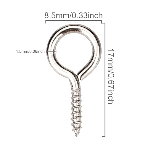 Miniatura 2 de Aovchei Tornillos de ojal, 120 ganchos de tornillo de acero inoxidable 304 de 0.67 pulgadas, pernos de ojal autorroscantes resistentes al óxido para