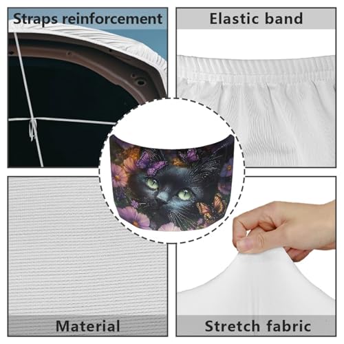 Image of Car Hood Cover Protector,Dust-Proof Soft Comfortable Print Hood Covers for Cars,Universal Accessories for Decoration Black Cat Butterfly Pattern Design