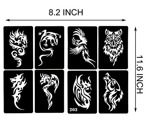 Kotbs 4 Sheets Temporary Tattoo Stencils, 32Pcs Animal Patterns Henna Tattoo Stencil Kit Temporary Glitter Airbrush Tattoo Stencils Arabian Tattoo Stickers For Face Body Paint Art #TOP3