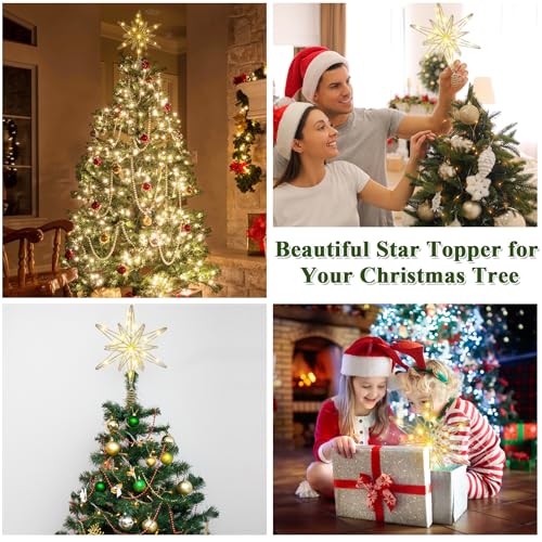 Sonwyoung Large Christmas Star Tree Topper with 20 LED Lights, Glitter Star Tree Topper Sparkle Xmas Treetop Ornament for Christmas Trees Party Holiday Decorations(13 Inch,Champagne) by Sonwyoung - Image 6