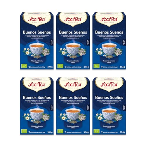 Yogi Tea, Buenos Sueños - Infusión Ayurvédica - Mezcla de Hinojo, Flores de Manzanilla y Raíz de Valeriana - Sin Cafeína - Pack de 6x17 bolsitas (102 bolsitas en total)