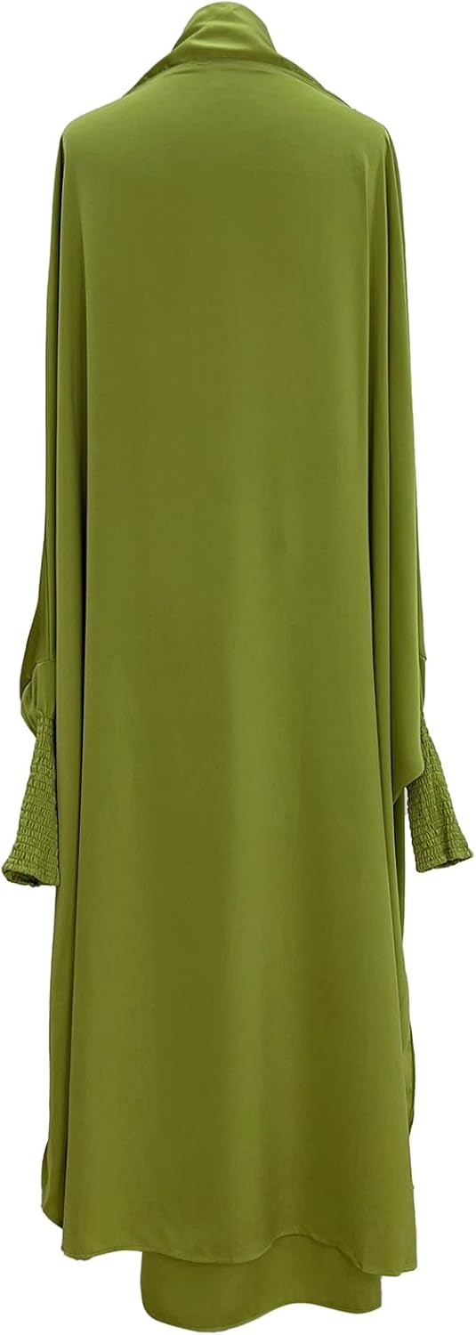 Muslim Women Abaya Two Pieces Set Prayer Dress Elasticated Sleeves Islamic Robe Modest Full Cover Prayer Clothes