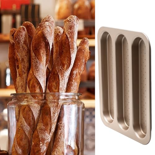 BSDLZCH Durable Carbon Steel Baguette Baking Molds, Nonstick French Bread Pan with Rectangular Slots, Specialty 3-Cavity Baguette Mold - Essential Kitchen Tool for Home Bakers (Baguette mold)