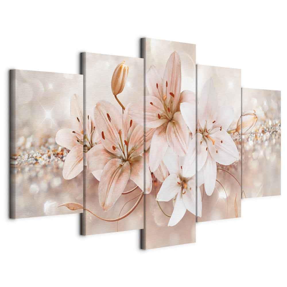 Cuadros B&D XXL - Cuadro en Lienzo Flores 200x100 cm 5 piezas - Impresión en material tejido no tejido cuadros decoracion salon modernos lienzos - Naturaleza Lirios b-A-0297-b-o