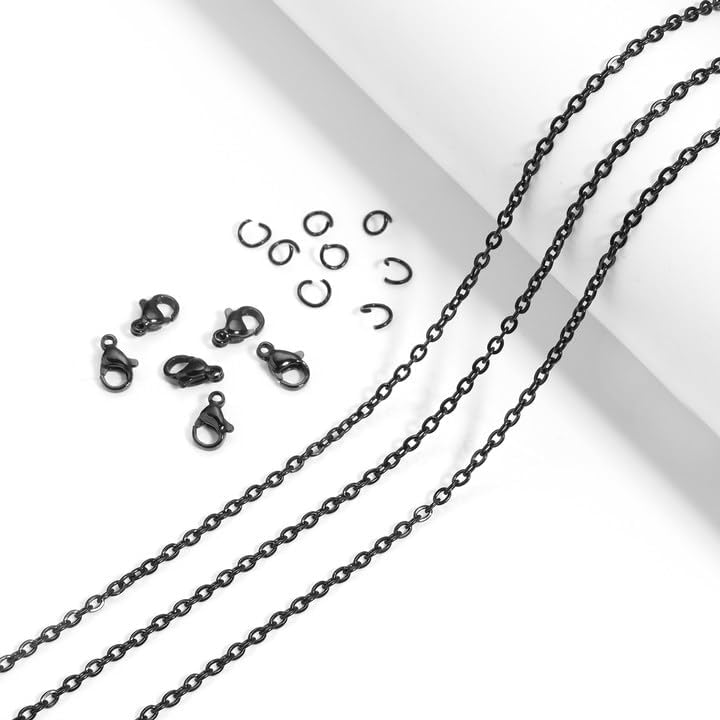 Topacket 33Feet Black Stainless Steel Necklace Chains Cable Link Chains for Jewelry Making DIY Craft Kit with Lobster Clasps Jump Rings - Image 3