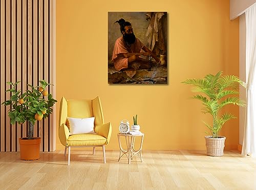 Image of Sikhash Raja Ravi Varma Canvas Paintings Classic Art, Indian Art, Famous Artist, Wall Painting for Living Room, Bedroom, Office, Unframed, Multicolor Fabric Size - 23x19 inches (58x48 cms, Swami Vishwamitra in meditation)