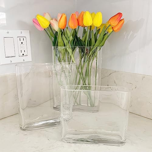 Cys Excel 3 Pcs Glass Book Vases (Height-6", 8", 10") | Round Edge Oval Flower Block Vase | Rectangular Modern Wedding Centerpiece Vase #TOP3