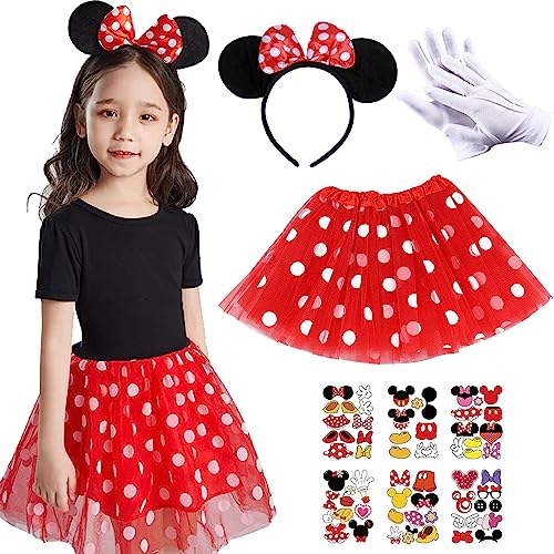 Mprocen Disfraz de Minnie Mouse de 4 piezas, disfraz de ratón para niñas, disfraz de Halloween con falda tutú
