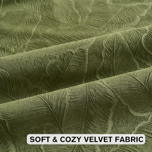 Image of FUTEI Pack of 2 Velvet Throw Pillow Covers 16x16 Inch Soft Embossed Leaf-Relief Textured Decorative Cushion Cases Modern Natural Farmhouse Accent for Couch Bed Living Room, Moss Green