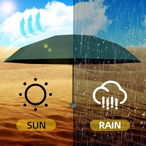 Image of Umbrella, UV Big Size Umbrella for Sun Protection Rain Windproof Strong large 2 fold for men women kids boys girls Perfect small & stylish Windproof & Compact (Black.) (Dark Green.)