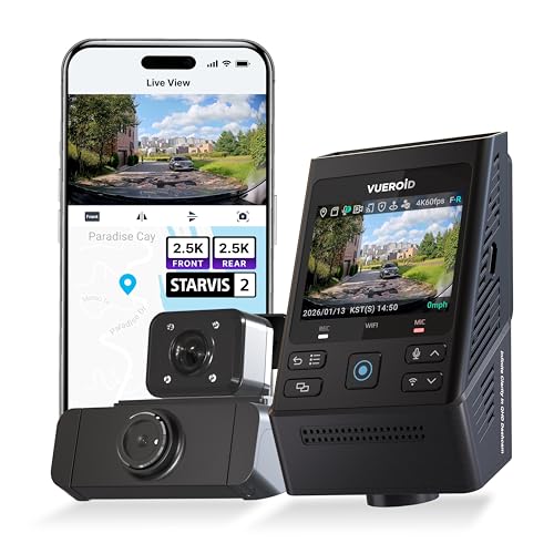 VUEROID S1 QHD Infinite 3 Channel Dash Cam Front Rear and Inside, QHD+QHD+1080P Dash Camera for Cars, 24/7 Parking Mode, Sony STARVIS 2, HDR, 5GHz Wi-Fi, GPS, AI, CPL Filter & Hardwire Kit Included