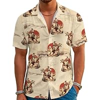 BJU Camisa masculina havaiana verão praia férias tropicais estampa Aloha camisa casual manga curta camisa de botão, Bege, XGG