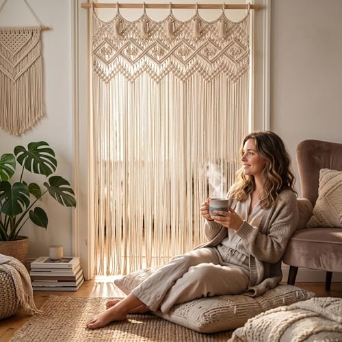 YaosFamily Boho Makramee Türvorhang 100x200 cm Baumwolle – Bild 6