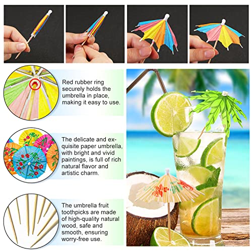 Mlurcu Drink Umbrellas Cocktail Picks 200Pcs Mini Paper Umbrella Drinks Sticks Bamboo Toothpicks Tropical Coconut Palm Flower Flamingo Cocktail Garnish for Hawaiian Luau Beach Tiki Party Decorations