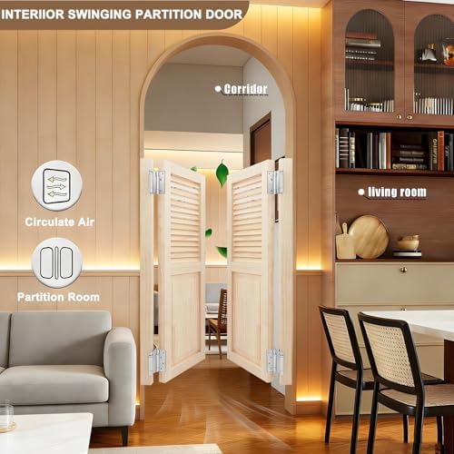 Sturdy Solid Wood Swinging Cafe Door, 28" Wx28 H, Automatic Two-Way Half Door, Space-Saving & Scratch-Resistant for Kitchen, Bar, Bathroom Doorways