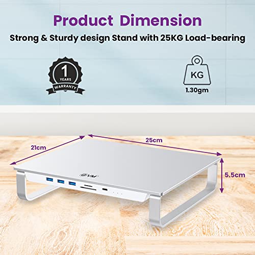 Image of EVM Type C USB Hub Aluminum Stand Multi-Functional Desk Organizer with USB-C Data, USB 3.0, Micro /SD Card Slots, M.2 NVMe & 2.5 inch SATA - Compatible with Apple Studio Display & iMac Pro - 1 Year Warranty (ES-35)
