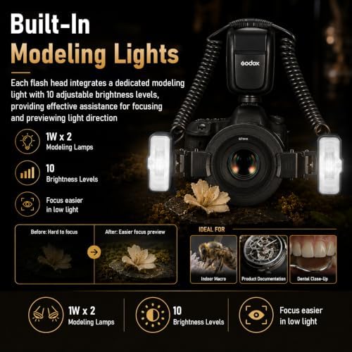 Godox MF-T76C Macro Twin Flash TTL Speedlite for Canon Camera, 1.2s Fast Recycle, 7.2V/2980mAh 550 Flashes, 2.4G Wireless,TTL/M Modefor Macro Food, Jewelry, Dental Photography — view 4