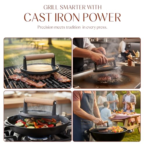 Image of Bellemain Heavy Duty Cast Iron Smash Burger Press 7 inch Round Grill Press for Cooking Burgers, Bacon, Sandwiches, Steak, BBQ, Ground Beef, Meats, Sausages, and So On