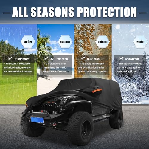Image of X AUTOHAUX Car Cover for Jeep Wrangler 2DR 2007-2017 Aluminum Film Outdoor Waterproof Sun Rain Snow Hail Protection with Driver Door Zipper