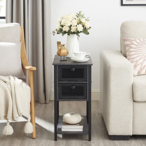 Vecelo Flip Top Narrow Side Table With Storage Shelf, Wood Look Accent Furniture For Living Room Bedroom,Carbon Grey, 1 Set #TOP1